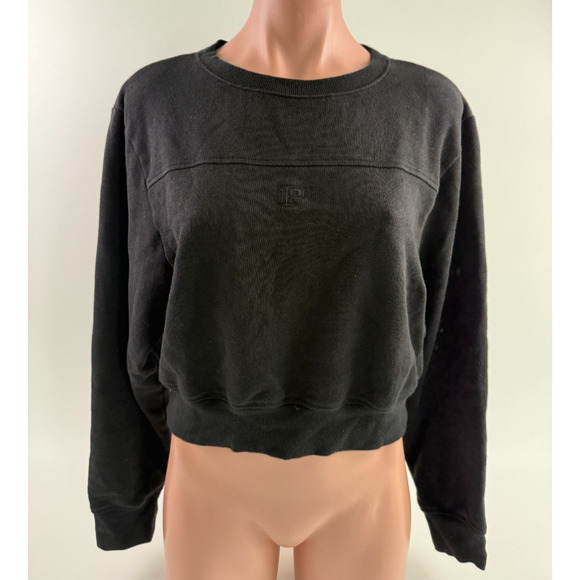 Victoria's Secret PINK Long Sleeve Crew Neck Black Crop Sweatshirt  Size M - Picture 1 of 11